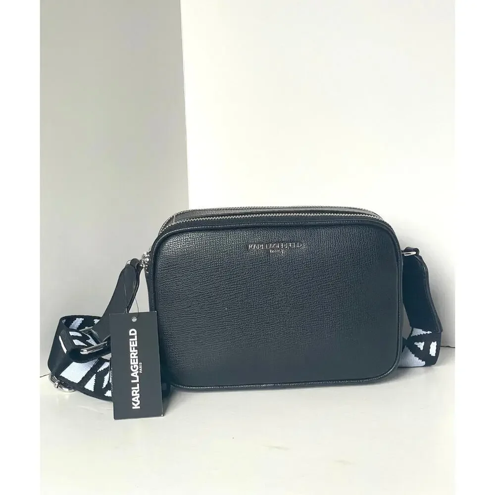 Karl Lagerfeld Paris Maybelle Camera Crossbody Bag Black Double Zip